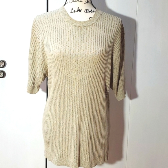 Baracuta- Pure Silk soft Short-sleeve luxe Cream Textured Sweater Neautral Sz.L - Picture 1 of 6